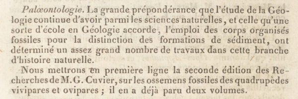 Earliest mention of the word palaeontology in January 1822 by Blainville Reading Journal: Assembling Dinosaurs, "War and Peace"