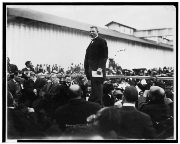 Booker T. Washington giving a speech in Mississippi in 1912