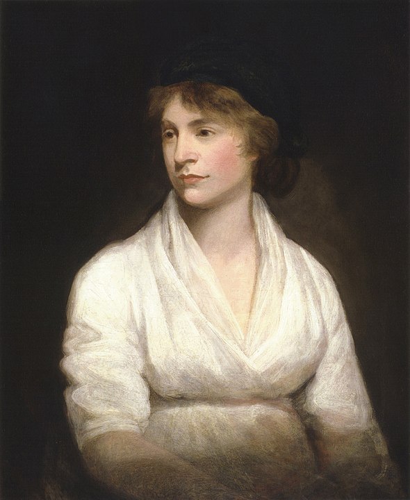 Portrait of Mary Wollstonecraft, circa 1797, by John Opie. Her daughter is Mary Shelley, whose The Last Man I have read.