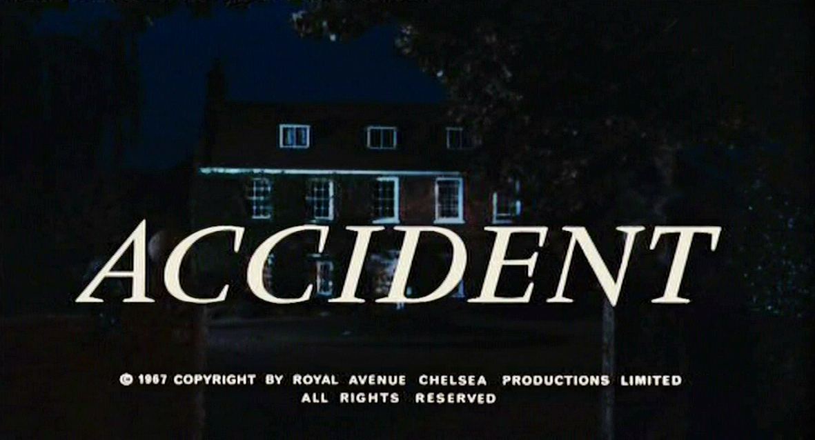 Opening credits for Accident (1967), directed by Joseph Losey and starring Dirk Bogarde and Delphine Seyrig