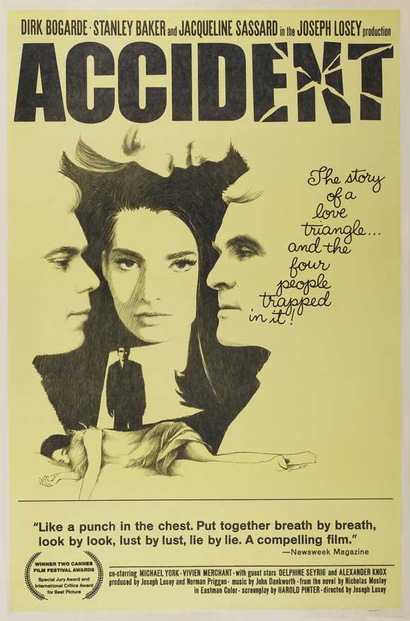 Poster for the 1967 film Accident, starring Dirk Bogarde and Delphine Seyrig