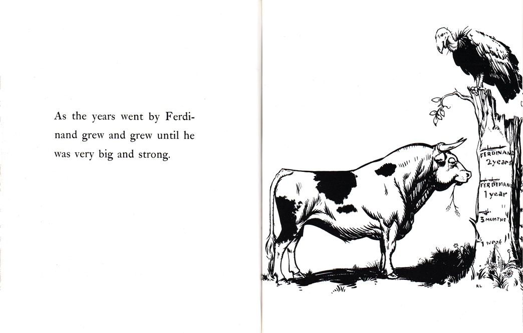 Pages from Munro Leaf's The Story of Ferdinand, illustrated by Robert Lawson