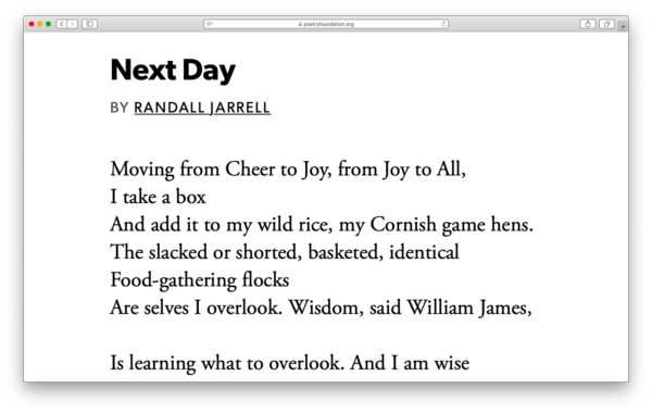 Screenshot of the poem "Next Day," by Randall Jarrell, which was read in November.