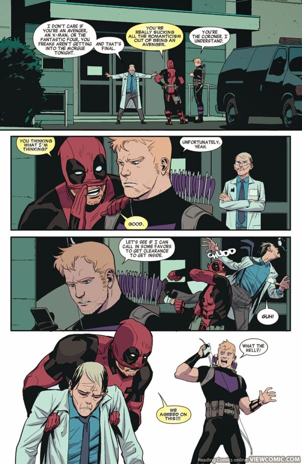 One page of Deadpool vs. Hawkeye.