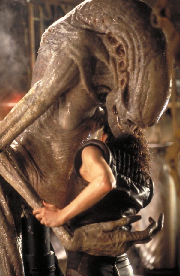 A scene in "Alien Resurrection" (1990) in which Ripley and her genetic huamn/alien child embraced