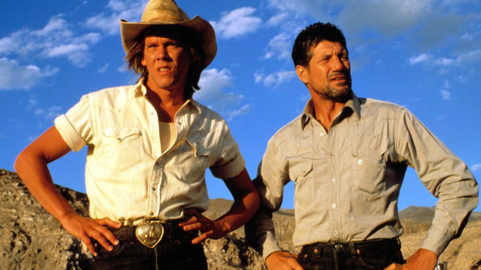 Actors Kevin Bacon and Fred Ward starred in the strange 1990 comic horror film "Tremors"