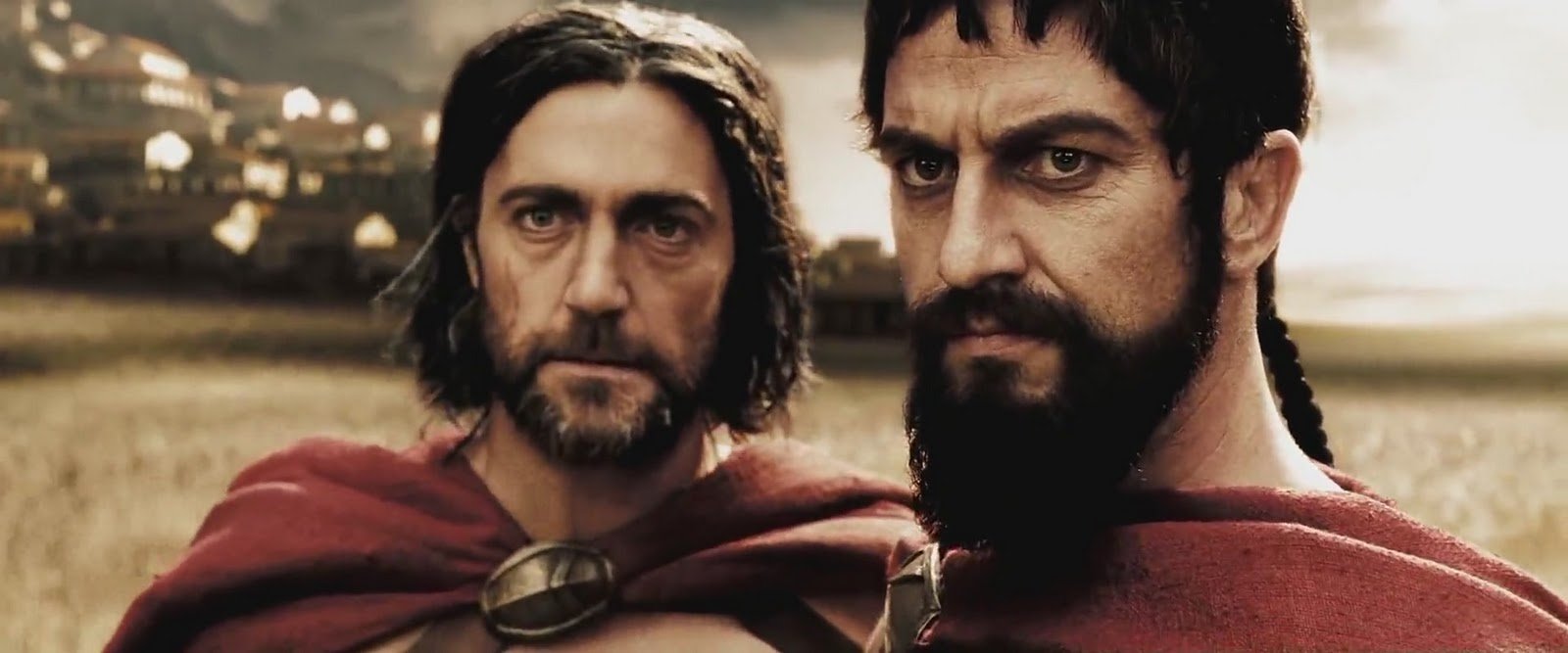 Vincent Regan and Gerard Butler as Captain Artemis and King Leonidas, in 300 (2007). A true lascivious pleasure.