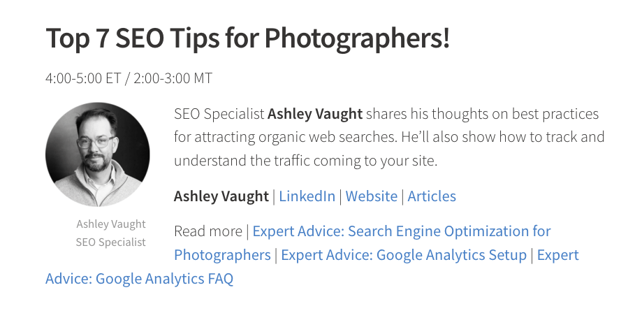 Screenshot of ASMP SEO presentation featuring Ashley Vaught