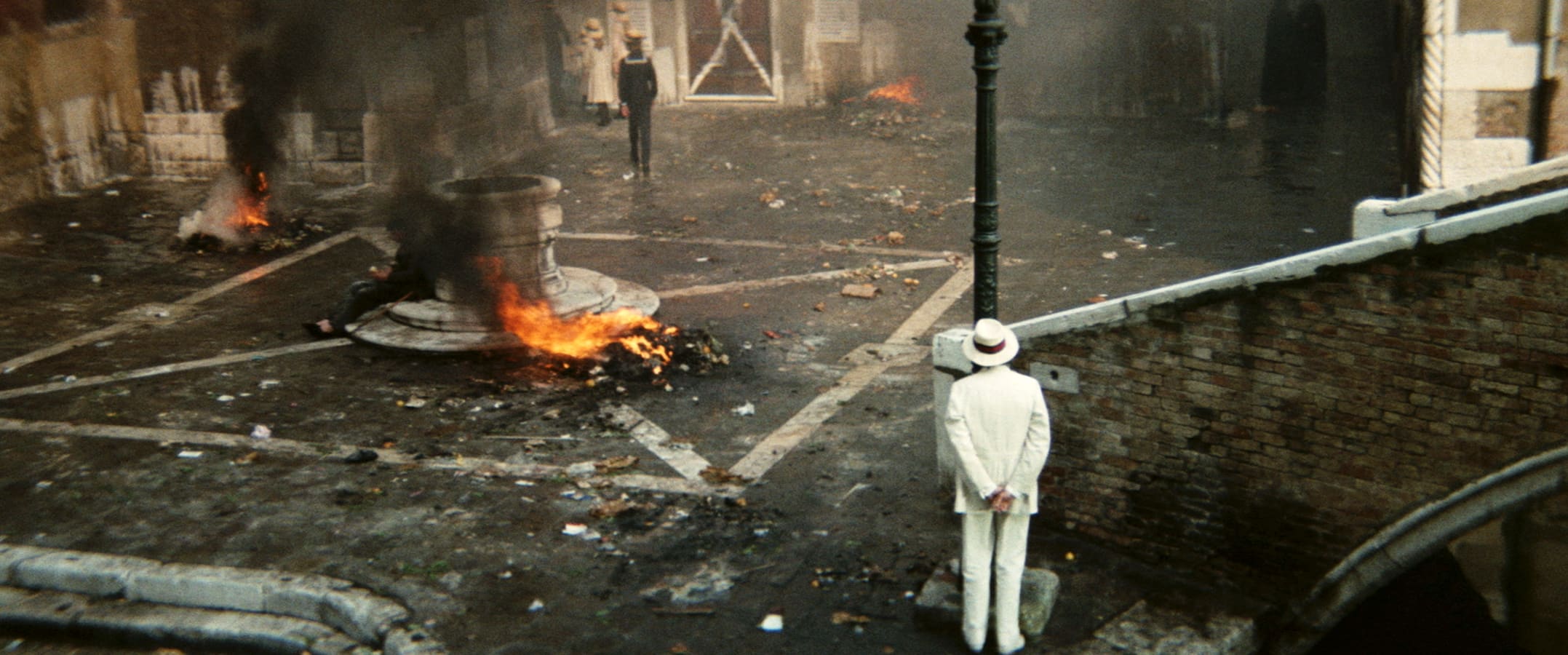 A striking still of fires in Venice from the 1971 film Death in Venice