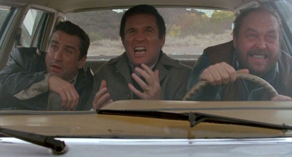 Example of realism lite, with three men in a car in a scene from 1988 film Midnight Run