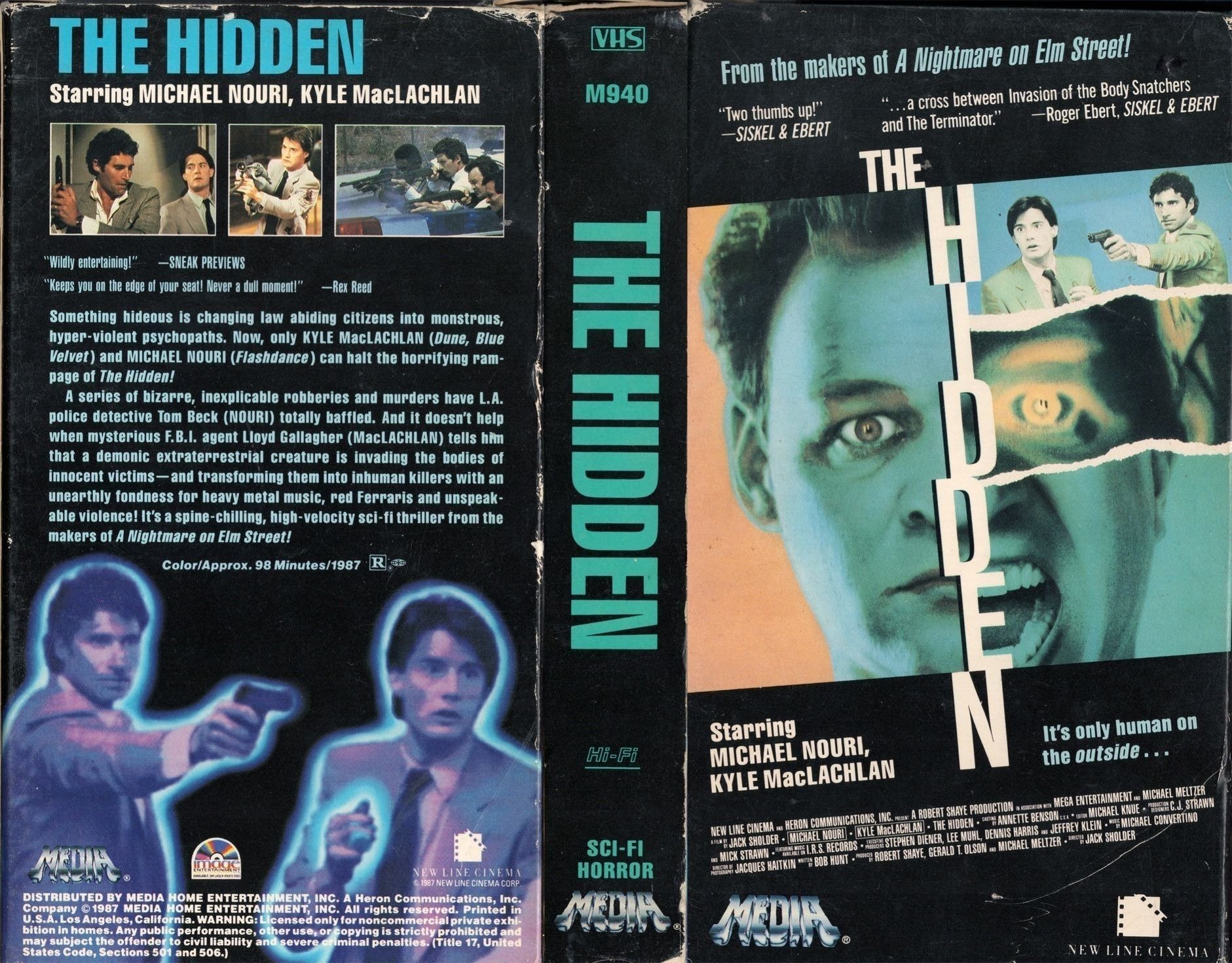 VHS box for 1987 buddy cop sci-fi thriller The Hidden