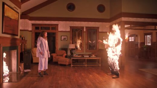 Still from the 2018 film "Hereditary" in which Annie's husband Steve is engulfed in flames.
