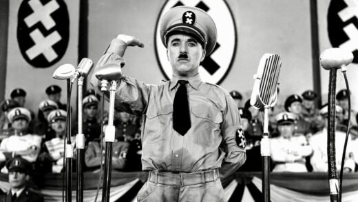Charlie Chaplin in the 1940 film "The Great Dictator", part of Feb's reading and viewing