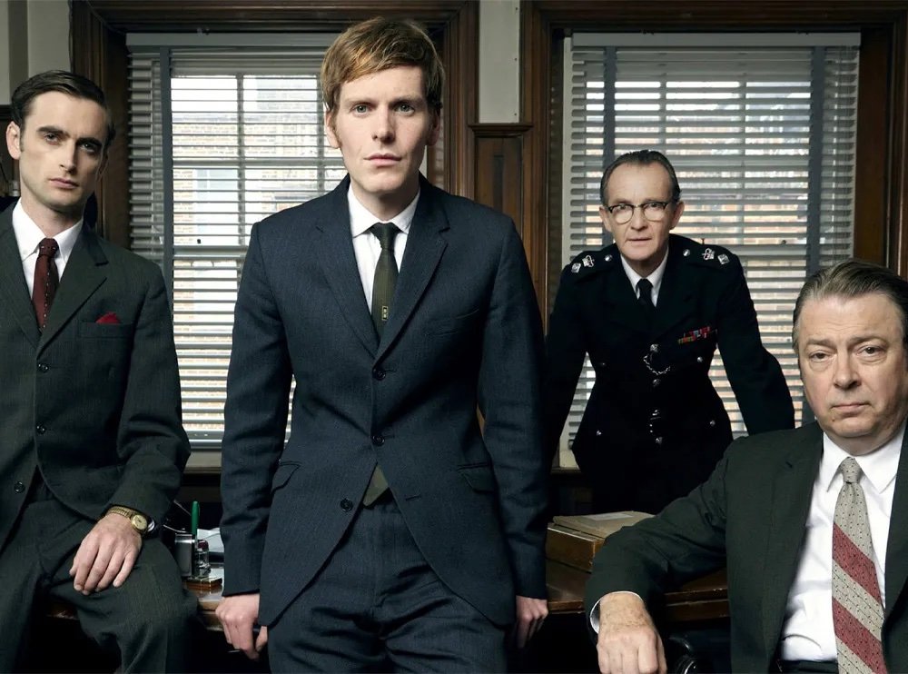 Promotional image of the central characters of the British television show "Endeavour"