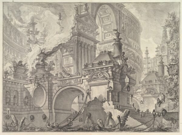 An image by Giovanni Battista Piranesi of a Roman seaport