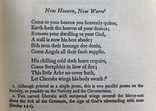 Part of a poem by the 17th-century English Metaphysical poet Robert Southwell, called "New Heaven, New Warre"