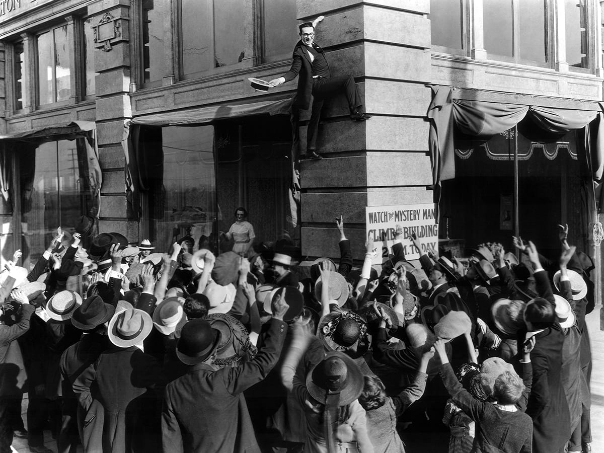 Still from the 1923 Harold Lloyd film "Safety Last!"