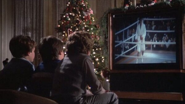 Boys watching a boxing match on television in the 1985 American Cold War propaganda film "Rocky IV"