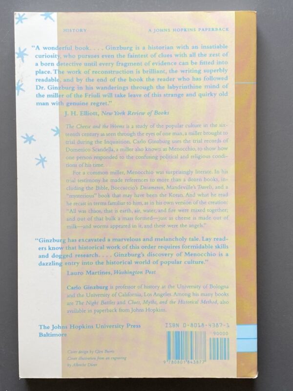 Back cover of the Carlo Ginzburg book "The Cheese and the Worms"