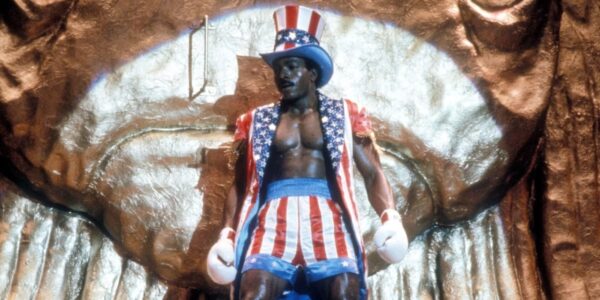 Showman Apollo Creed appearing in the scene before he is killed by Ivan Drago, in the 1985 American Cold War propaganda film "Rocky IV"