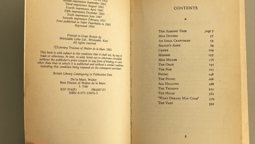 Copyright page and table of contents of "Best Stories of Walter de la Mare"