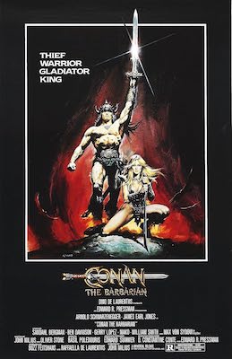 Poster for the 1982 film Conan with the title character and his female accomplice