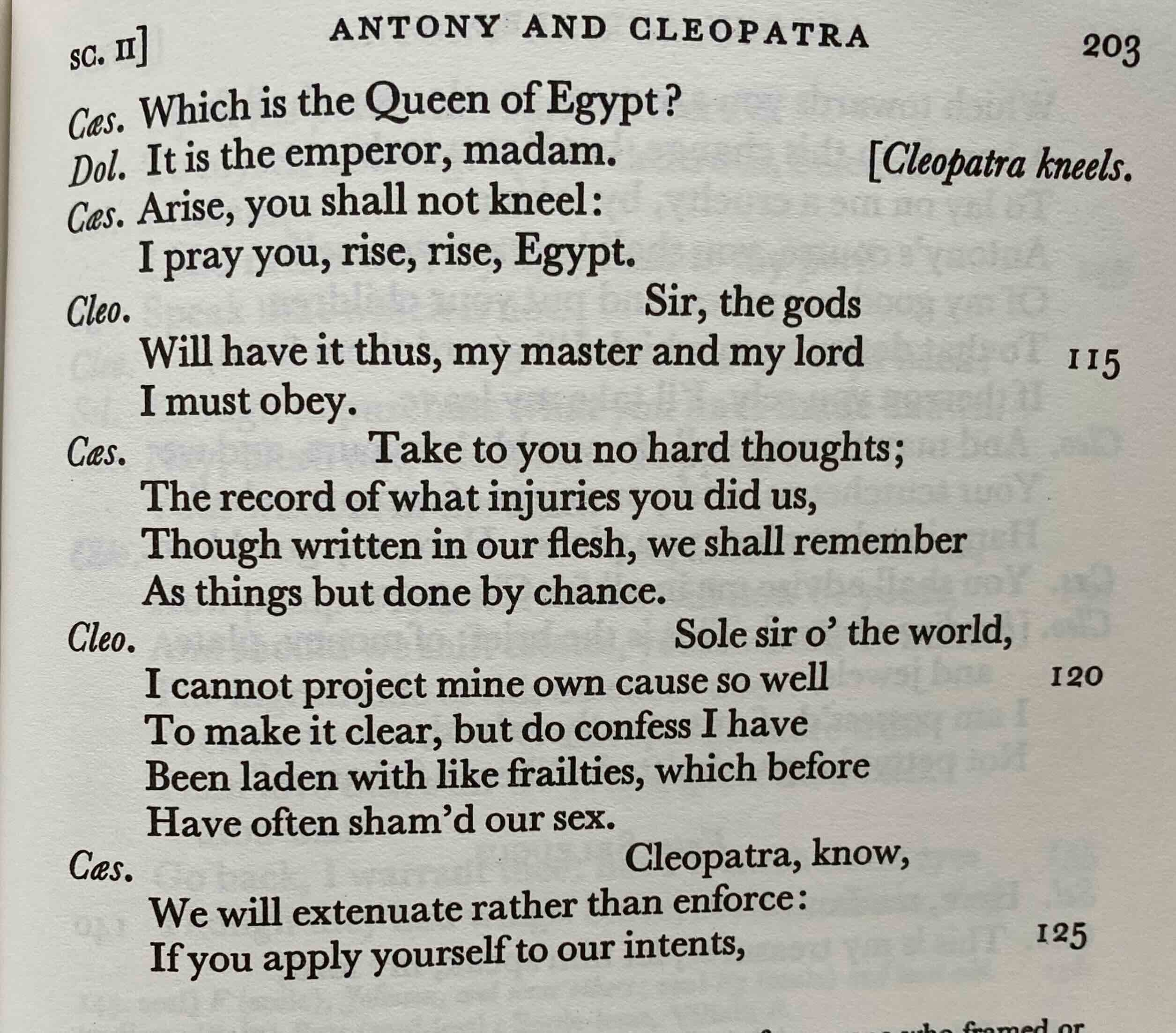 Text from Act V, Scene II of Antony and Cleopatra, where Caesar and Cleopatra finally meet