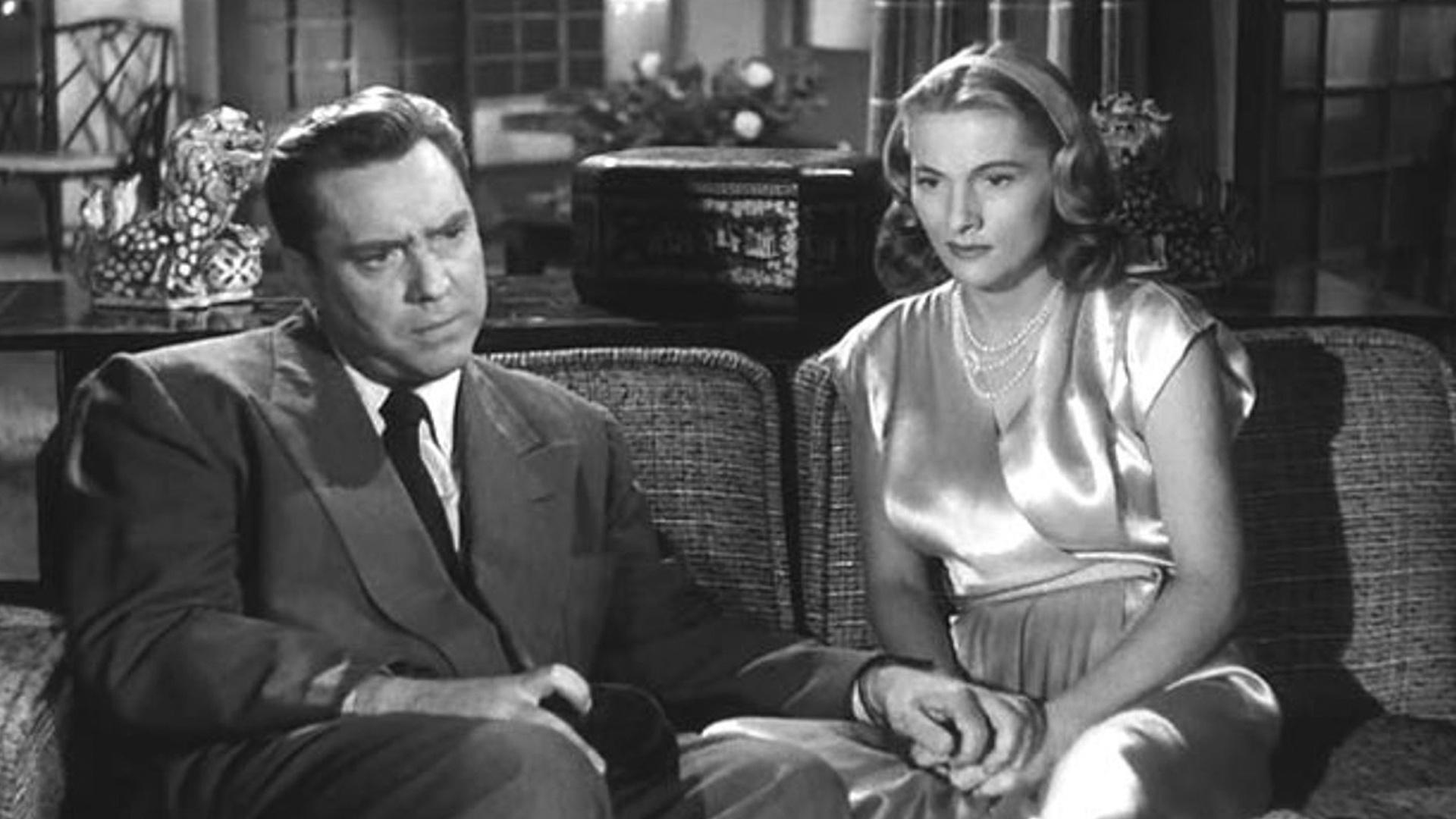 Still from the 1953 Ida Lupino film "The Bigamist" starring the director, Edmond O'Brien, and Joan Fontaine
