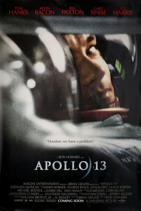 Poster for the 1995 Ron Howard film Apollo 13, with Tom Hanks, Kevin Bacon, and Bill Paxton