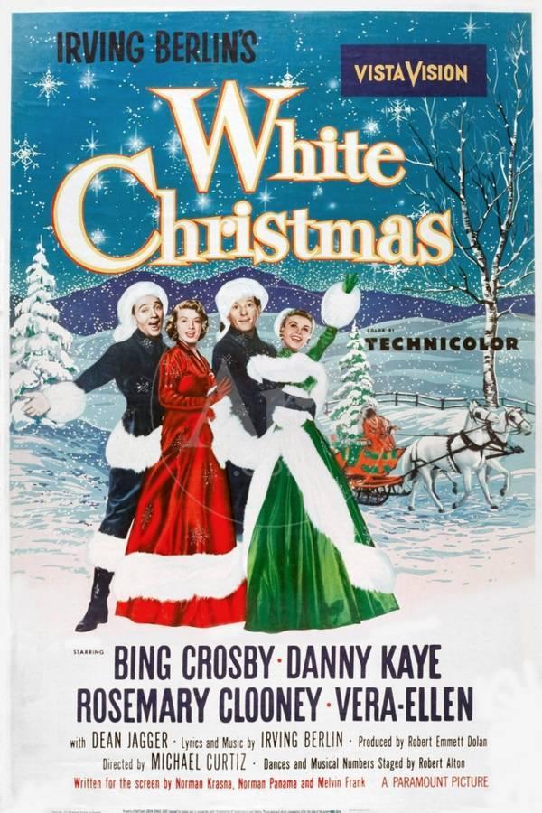 Poster for the 1954 film White Christmas, directed by Michael Curtiz, starring Bing Crosby, Danny Kaye, Rosemary Clooney, and Vera-Ellen
