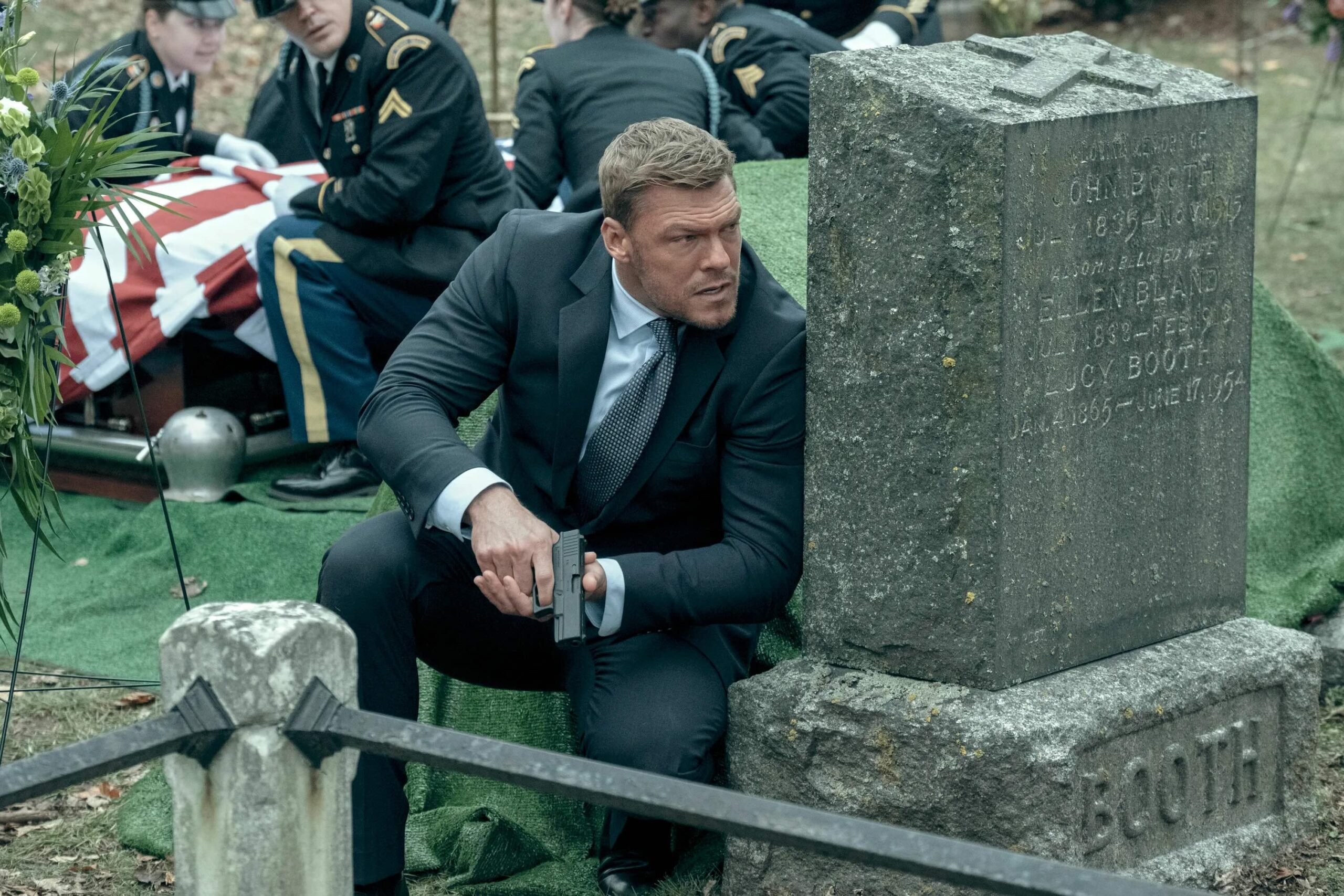 One scene from the second season of Reacher in which snipers attack a funeral.