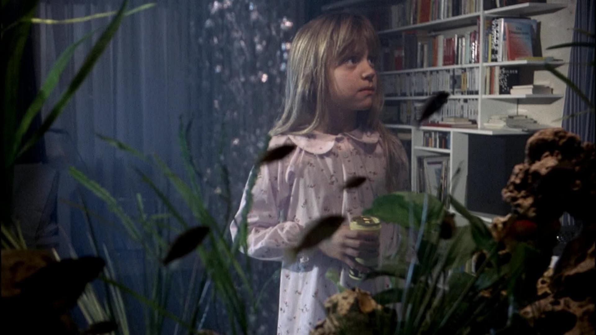 Still from the 1989 Michael Haneke film The Seventh Continent in which Eva is feeding the fish