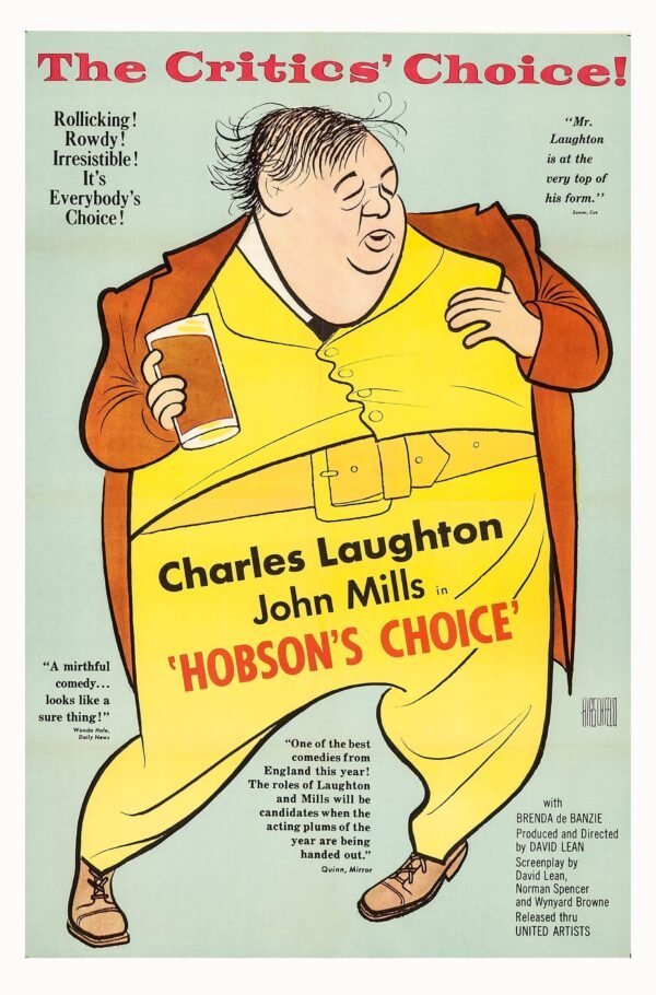 Original poster for the 1954 film Hobson's Choice by David Lean, starring Charles Laughton and John Mills