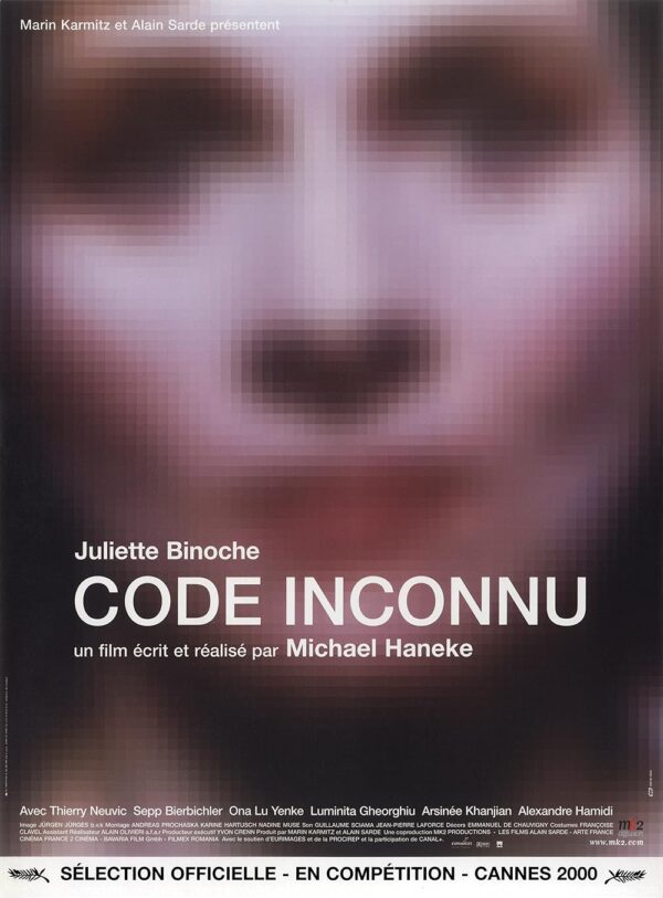 Poster for the 2000 Michael Haneke film Code Inconnu, starring Juliette Binoche.