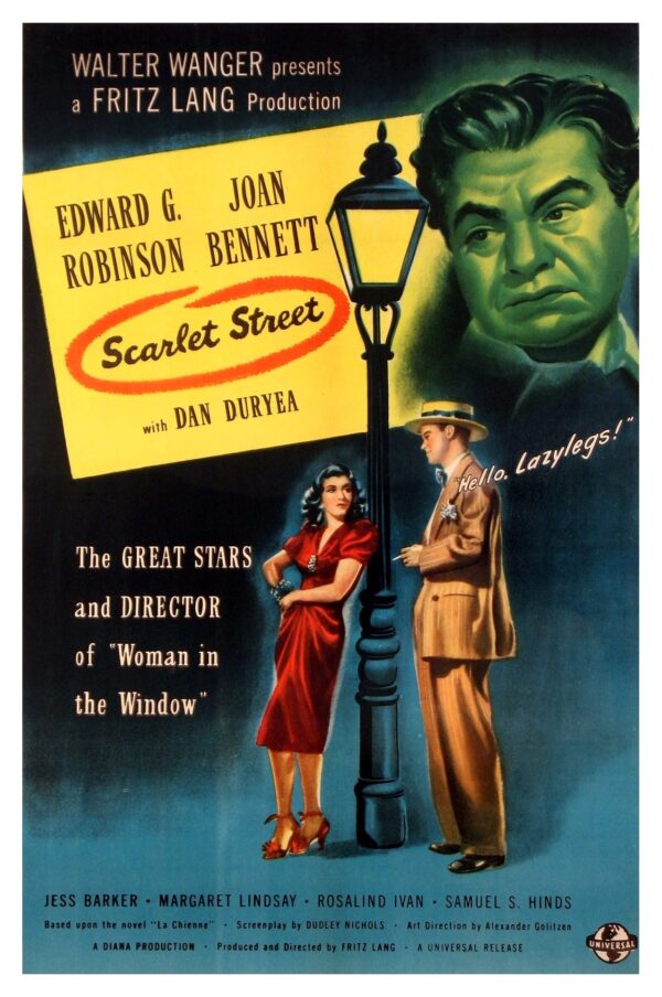 Original promotional poster for the 1941 Fritz Lang noir Scarlet Street, starring Edward G. Robinson and Joan Bennett