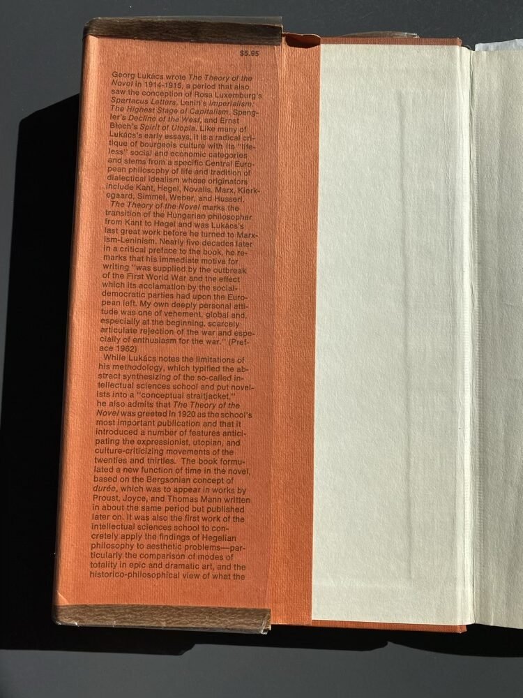 Lukac's "Theory of the Novel", inside front cover