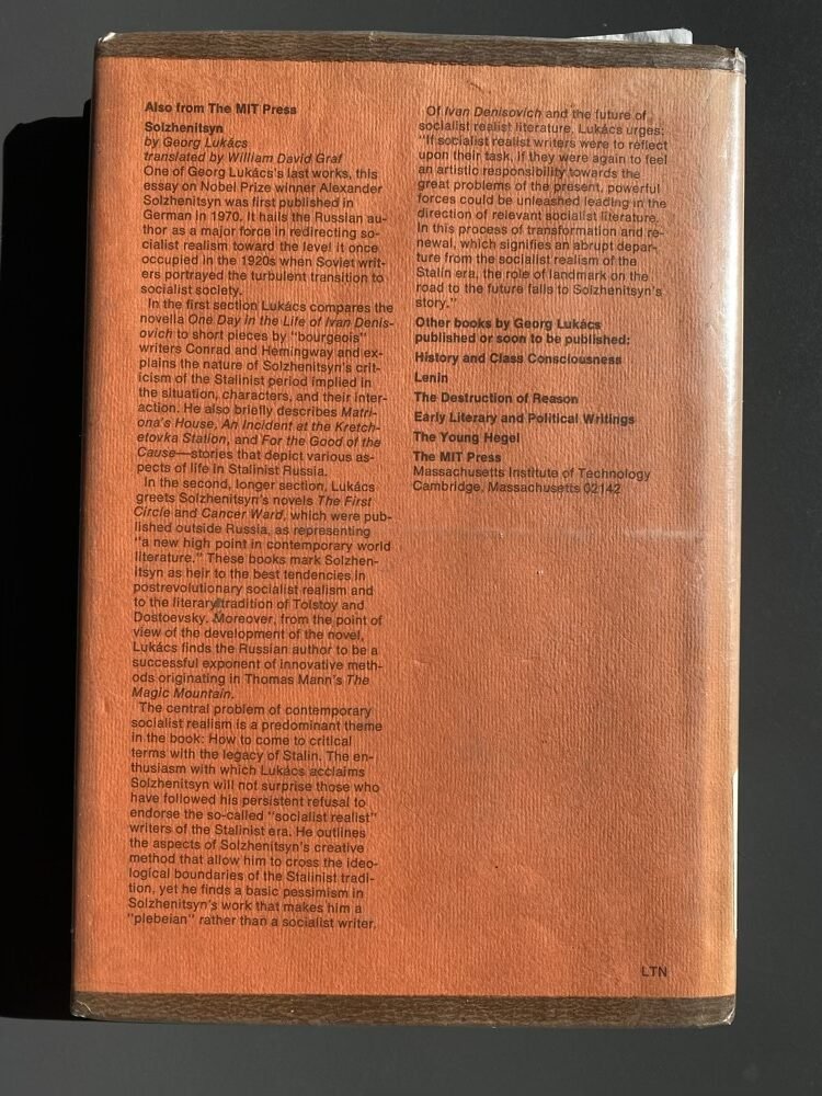 Lukac's "Theory of the Novel", rear cover